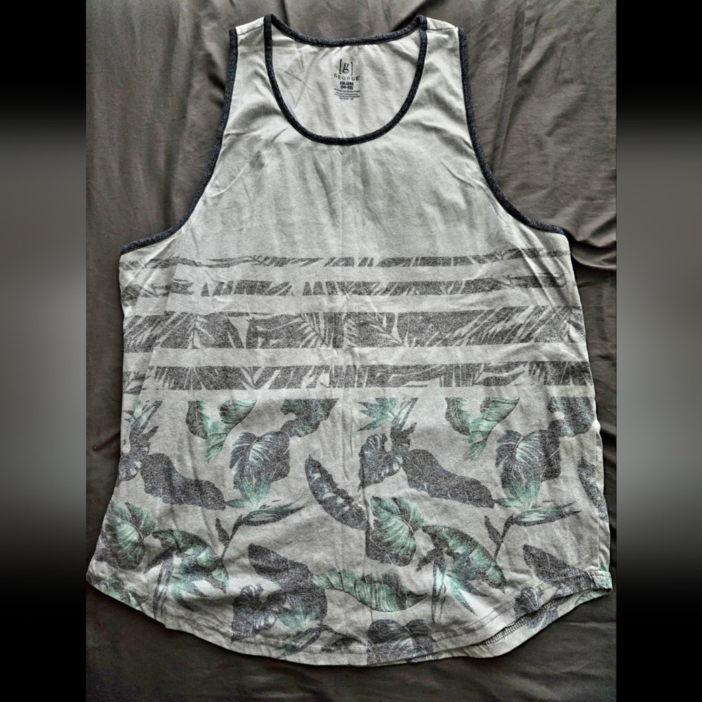 George Mens Tropical Print Tank Top XXL Big & Tall